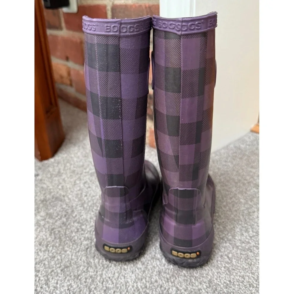 Bogs Kids Purple Buffalo Plaid Waterproof Rain Boots Size 13